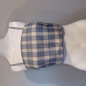 Daisy Street Dolls Kill Plaid Cream and Blue Crop Top